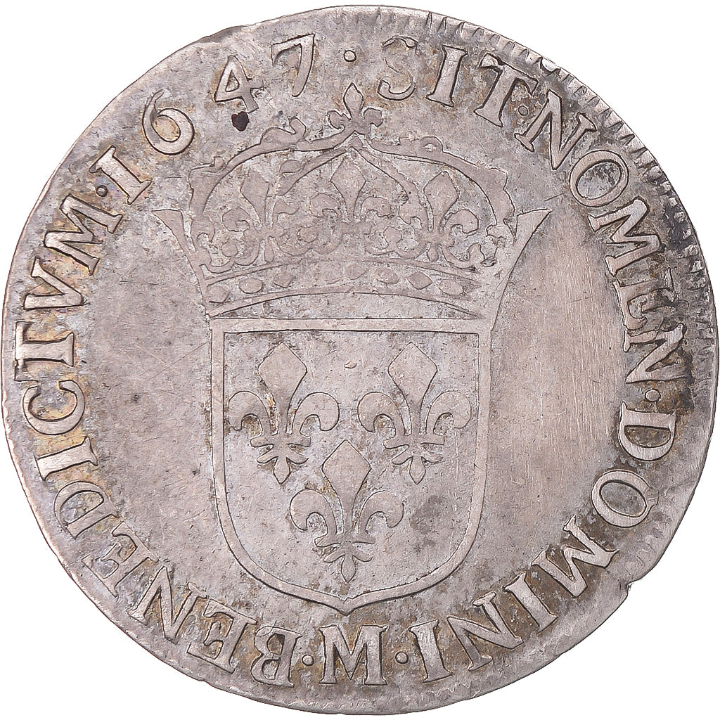 Monnaie, France, Louis XIV, 1/4 Écu à la mèche longue, 1647, Toulouse, TB+
