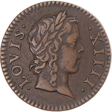 Moneta, Francia, Louis XIV, Denier Tournois, 1648, Paris, BB, Rame, KM:167