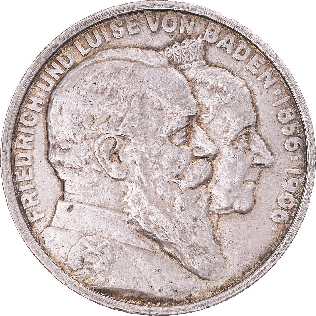 Coin, German States, BADEN, Friedrich I, 5 Mark, 1906, Karlsruhe, AU(50-53)
