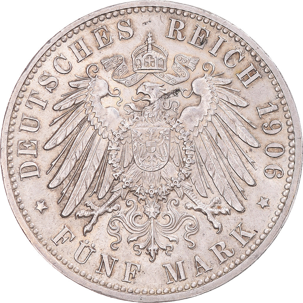 Coin, German States, BADEN, Friedrich I, 5 Mark, 1906, Karlsruhe, AU(50-53)