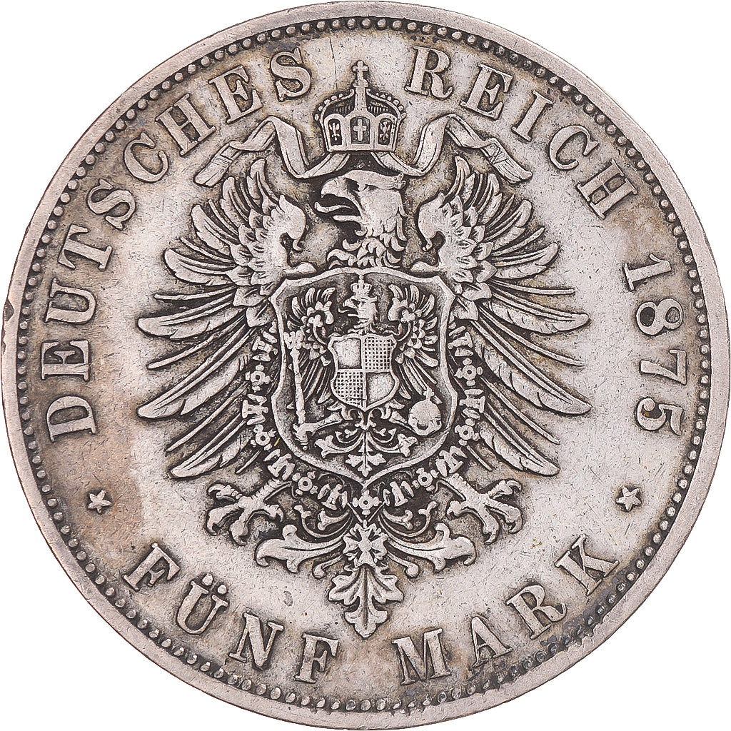 Coin, German States, PRUSSIA, Wilhelm I, 5 Mark, 1875, Berlin, VF(30-35)