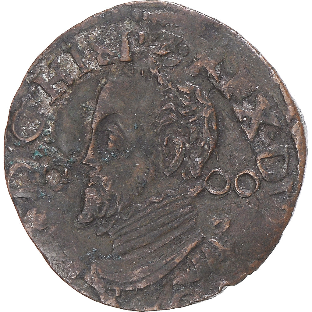 Munten, Lage Spaanse landen, Philippe II, Duit, 1586, Maastricht, FR+, Koper