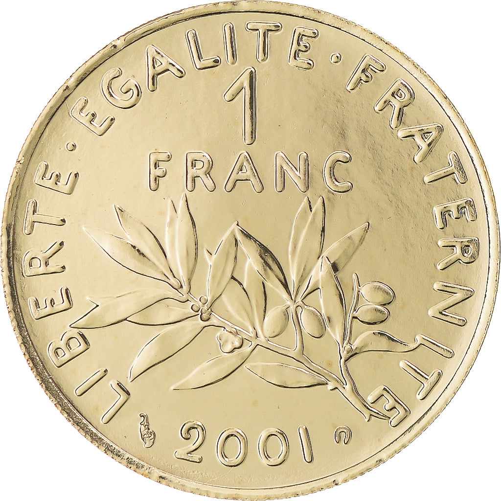 Coin, France, Semeuse, Franc, 2001, Paris, BU, MS(65-70), Gold, KM:925.1a