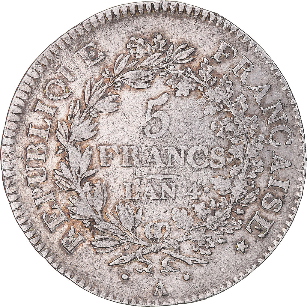 France, 5 Francs, Union et Force, AN 4, Paris, Silver, VF(30-35), Gadoury:563