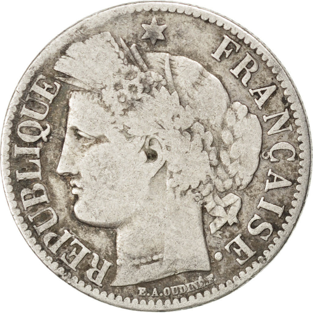 FRANCE, Cérès, 2 Francs, 1871, Bordeaux, KM #817.2, VF(20-25), Silver, 27, G...