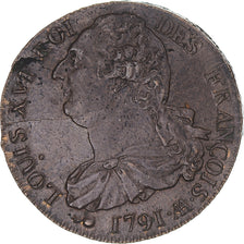 Moneta, Francia, Louis XVI, 2 sols François, 1791 / AN 3, Metz, BB+, Bronzo