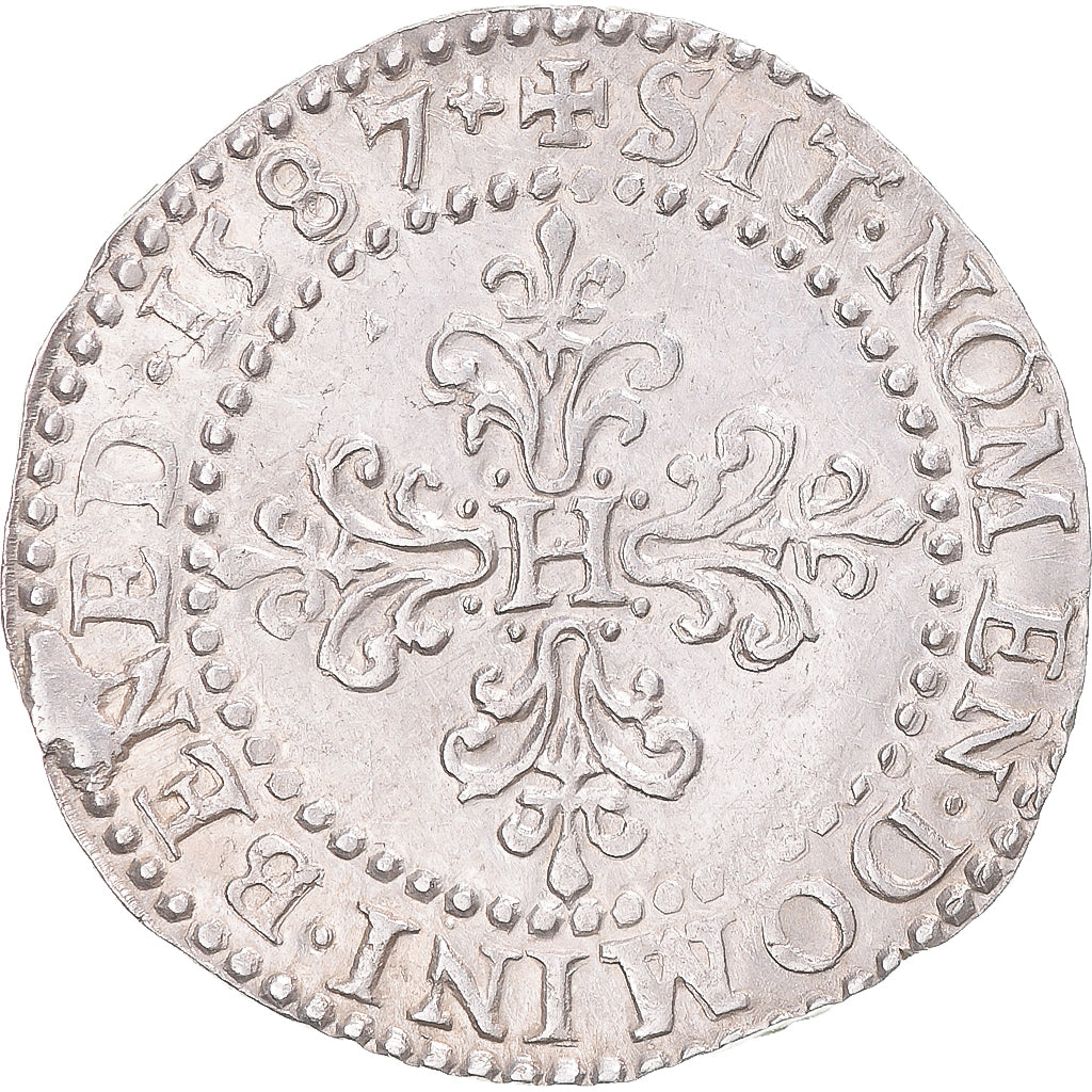 Moneta, Francja, Henri III, 1/2 Franc au col plat, 1587, Poitiers, AU(55-58)