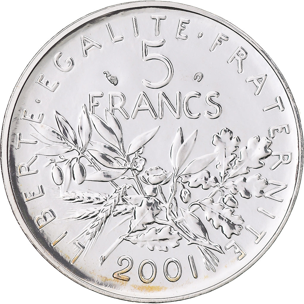 Coin, France, Semeuse, 5 Francs, 2001, Paris, BU, tranche relief, MS(65-70)
