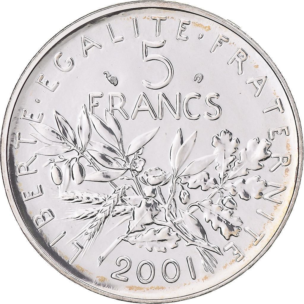 Coin, France, Semeuse, 5 Francs, 2001, Paris, BU, tranche relief, MS(65-70)