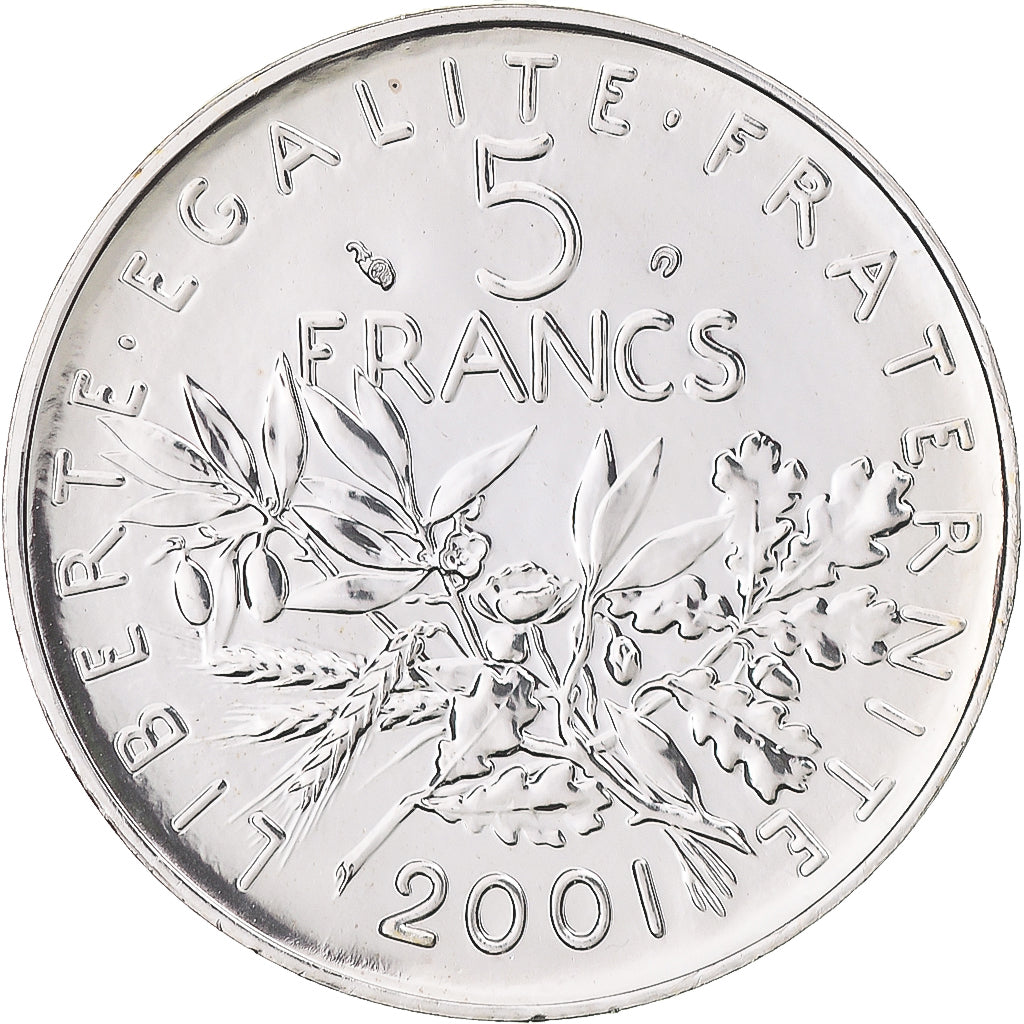 Coin, France, Semeuse, 5 Francs, 2001, Paris, BU, tranche relief, MS(65-70)