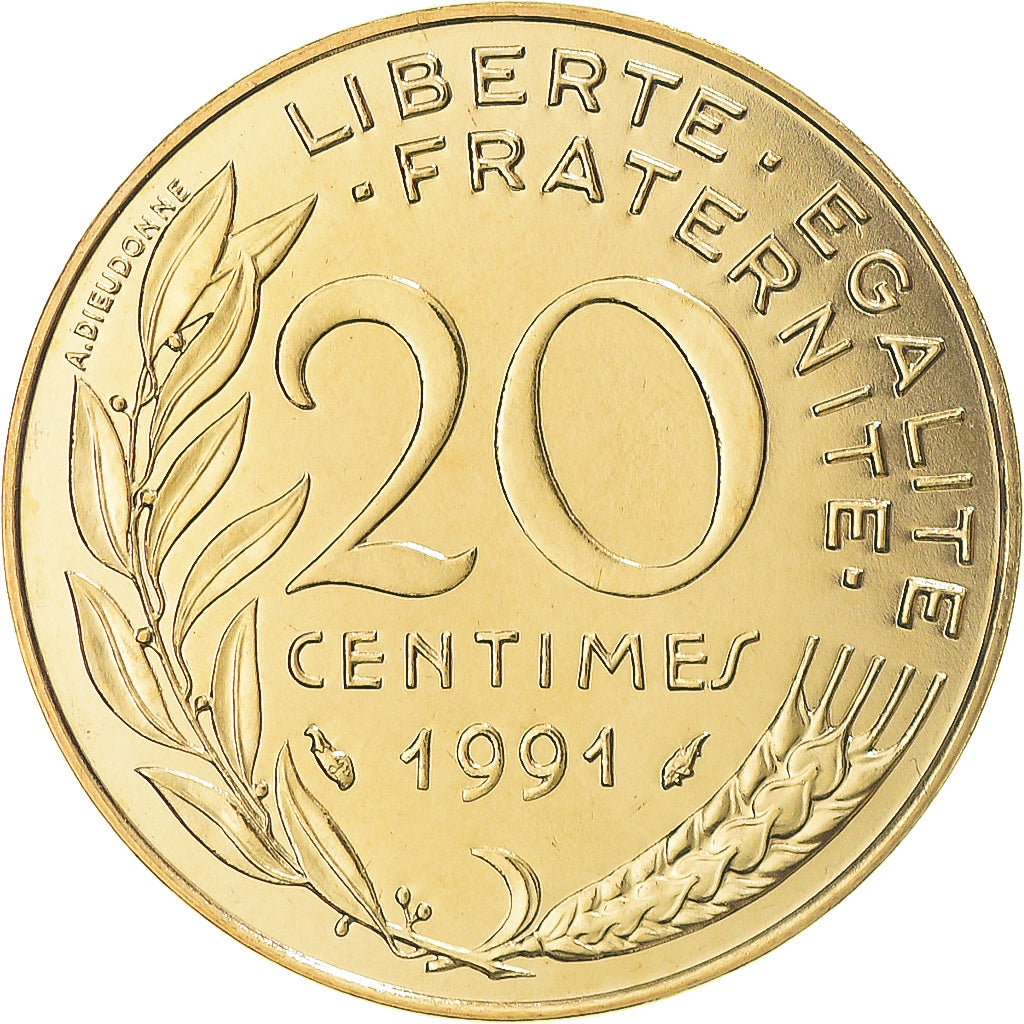 Monnaie, France, Marianne, 20 Centimes, 1991, Monnaie de Paris, BU, FDC