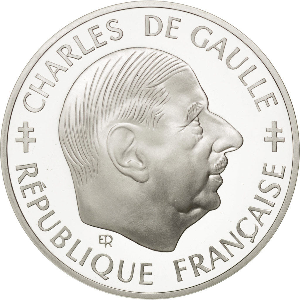 FRANCE, Charles de Gaulle, Franc, 1988, KM #978, MS(65-70), Silver, 24, Gadoury.