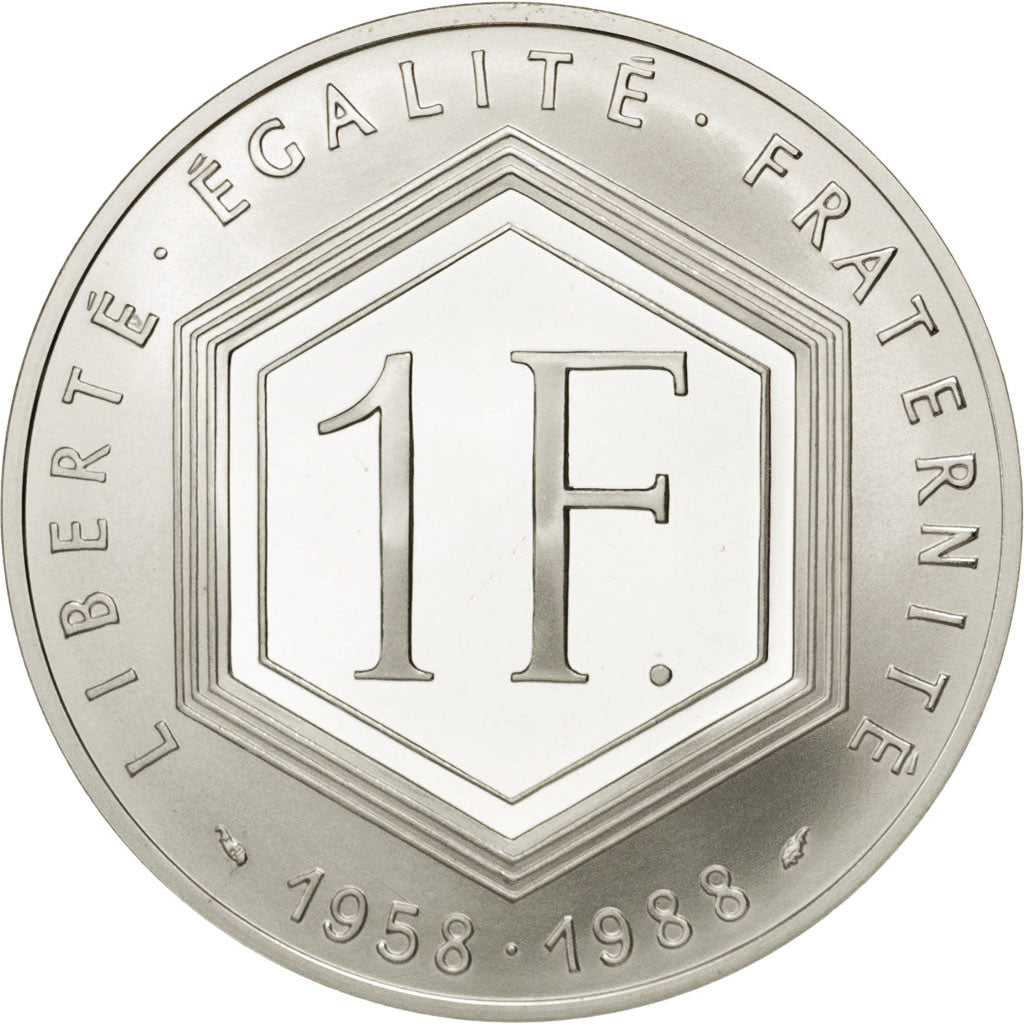 FRANCE, Charles de Gaulle, Franc, 1988, KM #978, MS(65-70), Silver, 24, Gadoury.