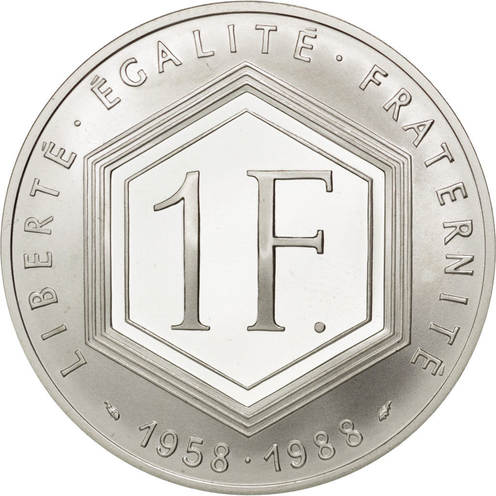 FRANCE, Charles de Gaulle, Franc, 1988, KM #978, MS(65-70), Silver, 24, Gadoury.