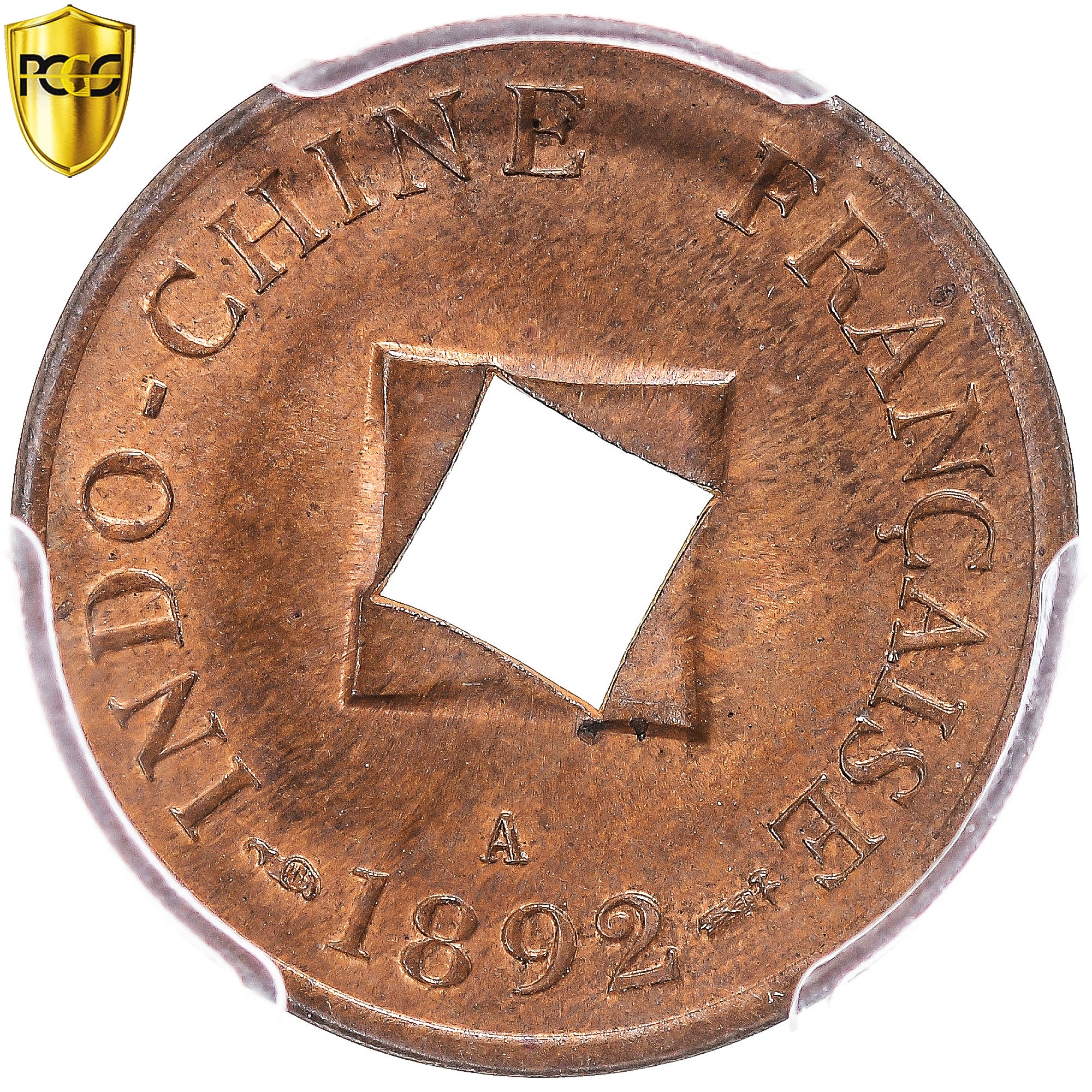 Coin, FRENCH INDO-CHINA, Sapèque, 1892, Paris, PCGS, MS64RB, MS(64), Bronze