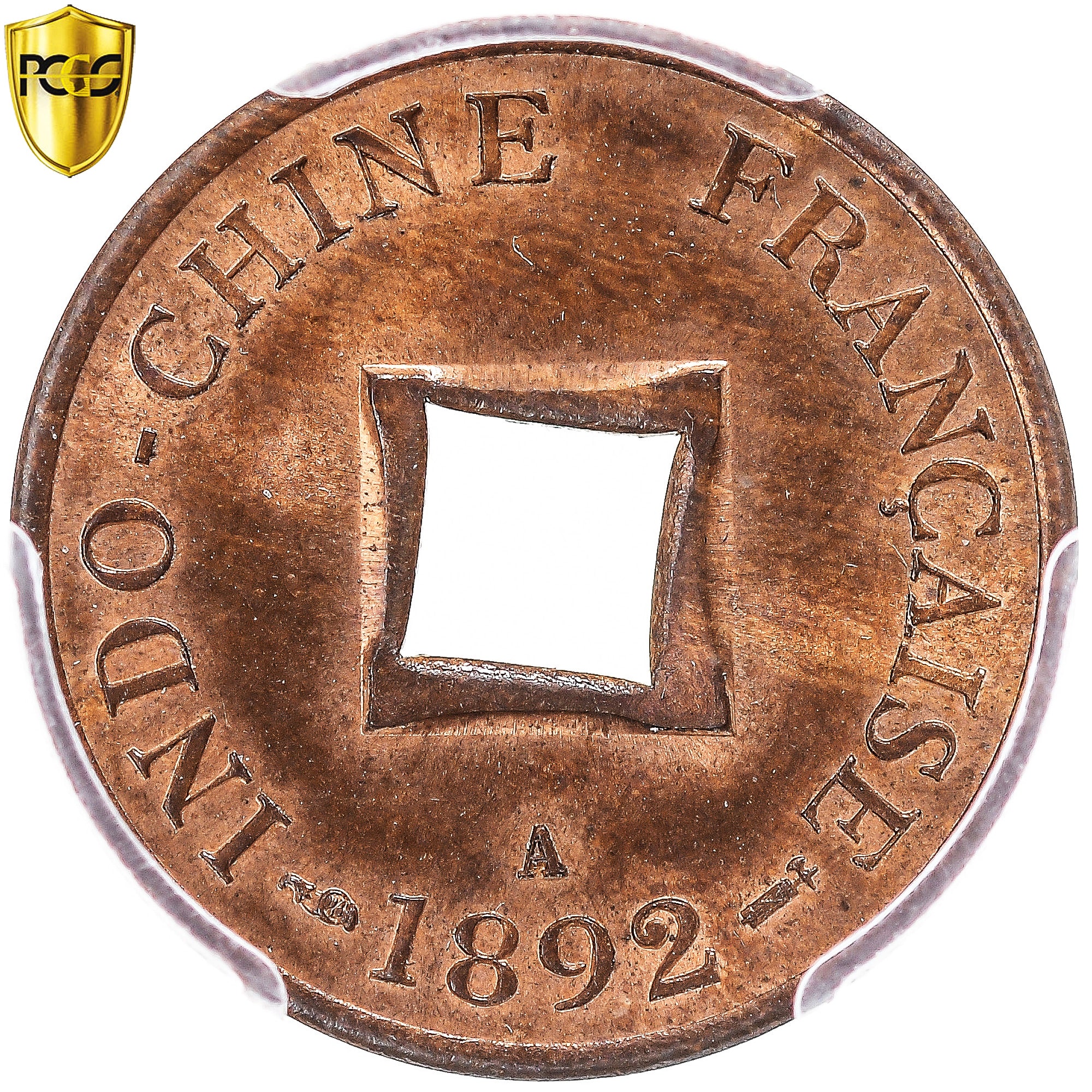 Coin, FRENCH INDO-CHINA, Sapèque, 1892, Paris, PCGS, MS64RB, MS(64), Bronze