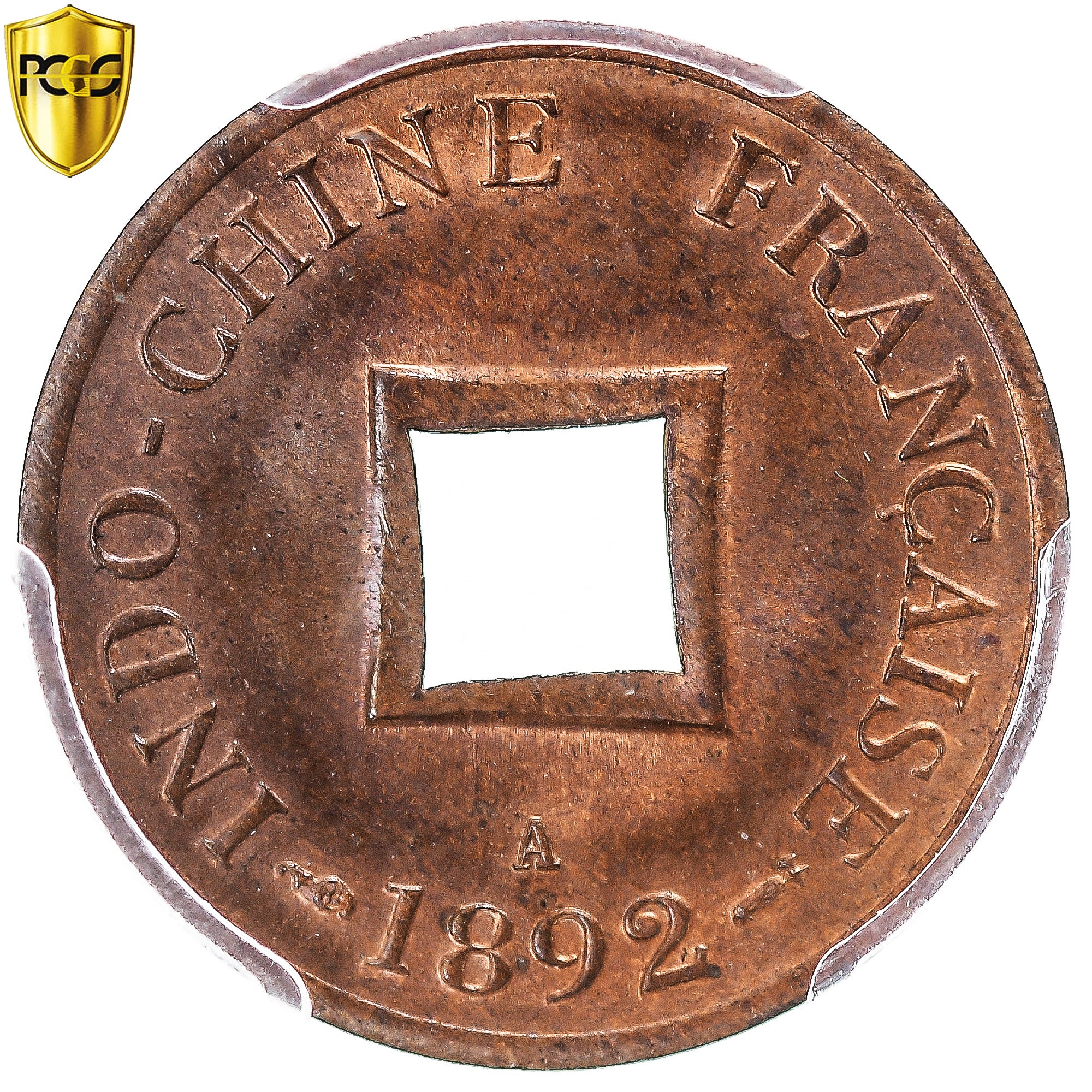 Moneta, INDOCINA FRANCESE, Sapèque, 1892, Paris, PCGS, MS64RB, SPL+, Bronzo
