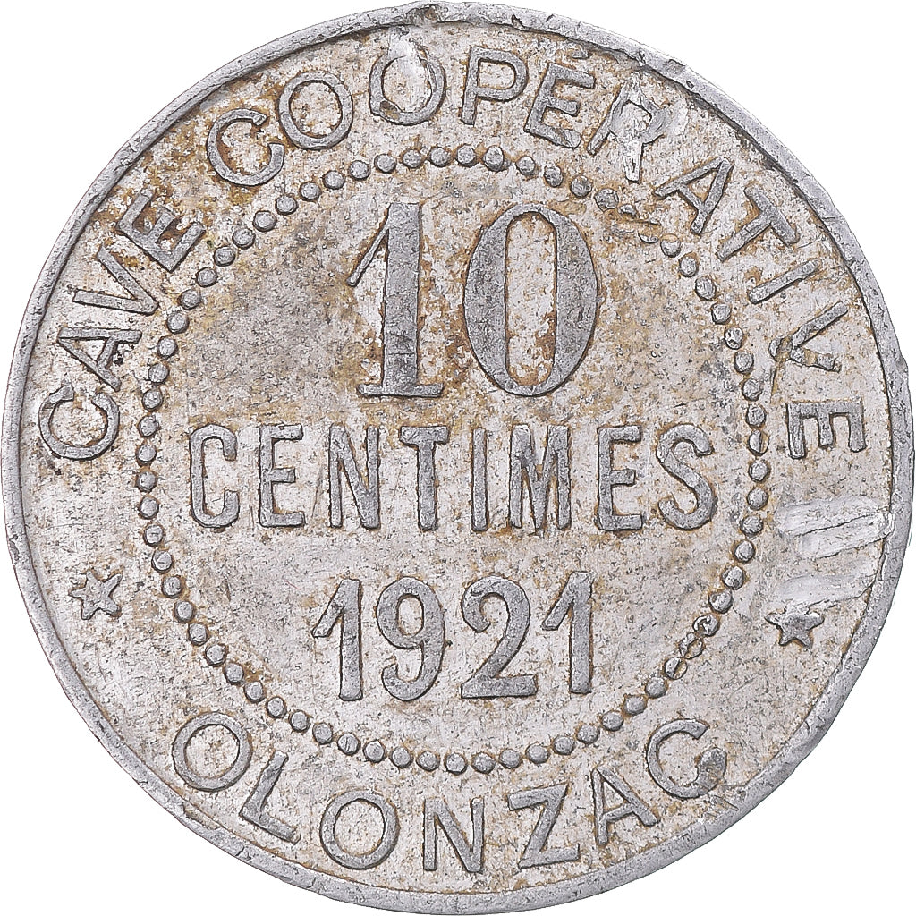 Monnaie, France, Cave coopérative Olonzag, 10 Centimes, 1921, TB+, Aluminium