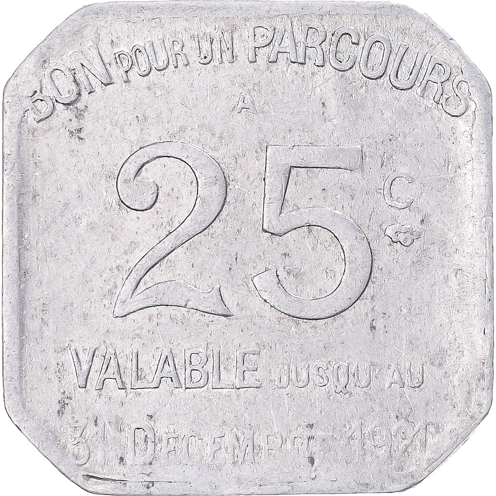 Monnaie, France, Transport en commun, région parisienne, 25 Centimes, 1921