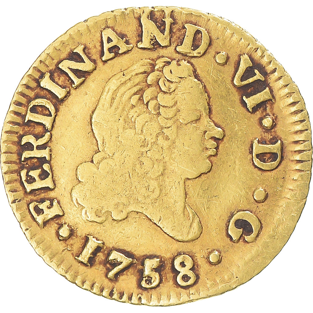 Coin, Spain, Ferdinand VI, 1/2 Escudo, 1758, Madrid, VF(30-35), Gold, KM:378