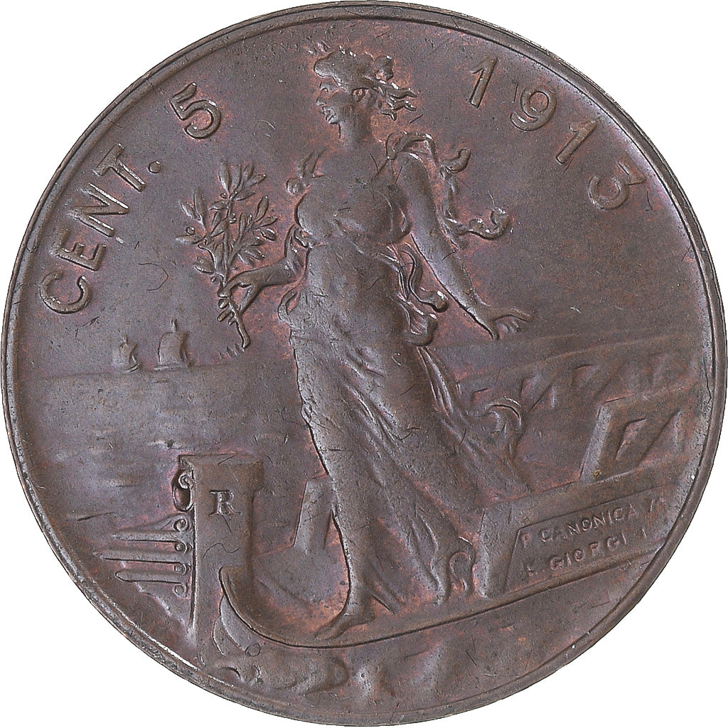 Coin, Italy, Vittorio Emanuele III, 5 Centesimi, 1913, Rome, MS(60-62), Bronze