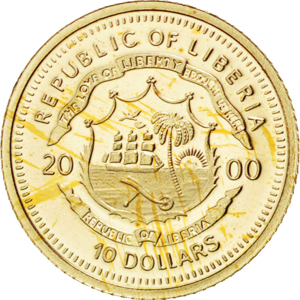 LIBERIA, 10 Dollars, 2000, KM #843, MS(65-70), Gold, 11, 0.50