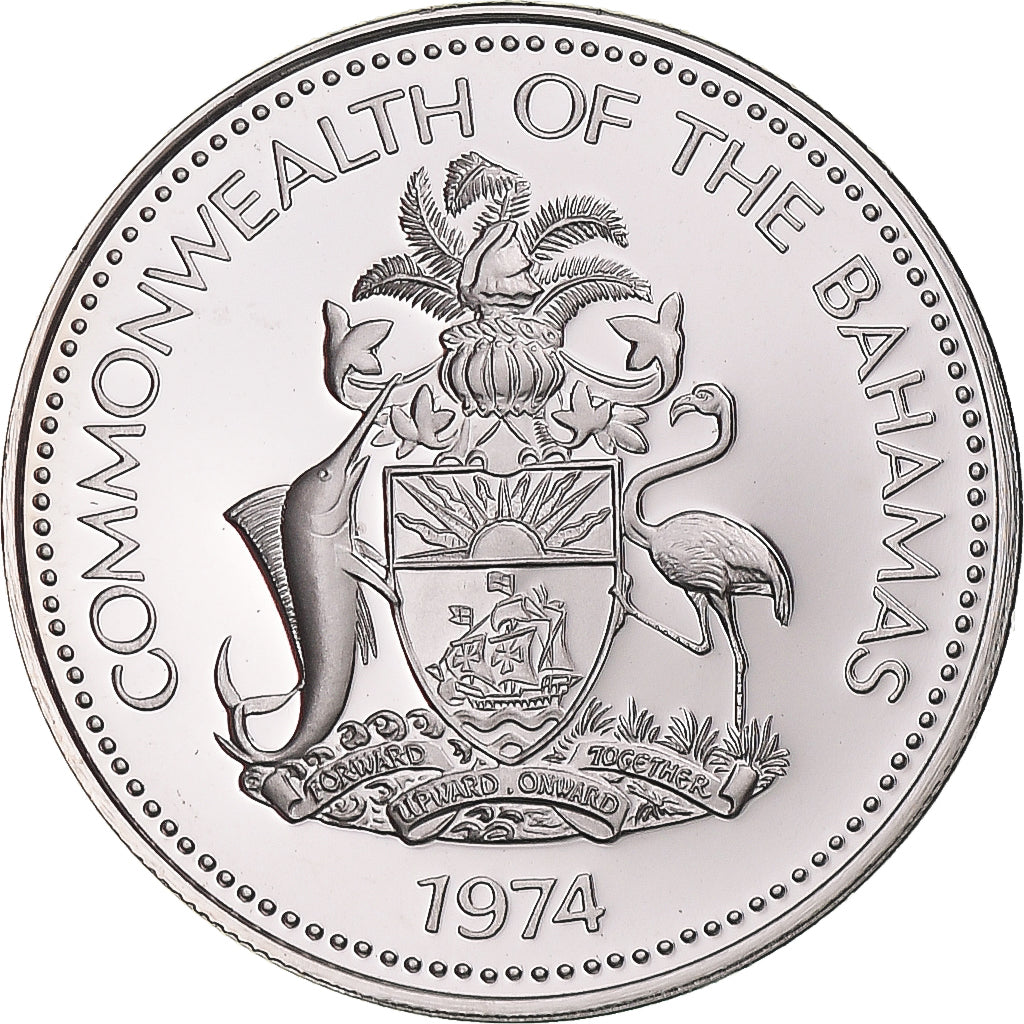 Coin, Bahamas, Elizabeth II, 25 Cents, 1974, Franklin Mint, Proof, MS(65-70)