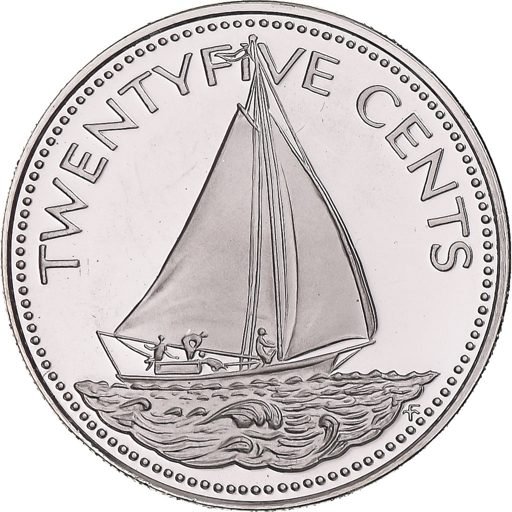 Coin, Bahamas, Elizabeth II, 25 Cents, 1974, Franklin Mint, Proof, MS(65-70)