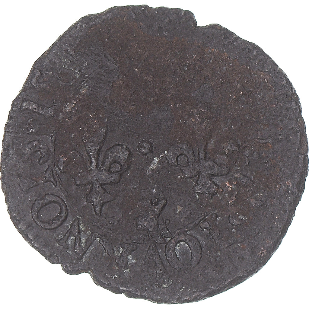 Moneta, Francja, Henri III, Denier Tournois, 1585, Paris, F(12-15), Miedź