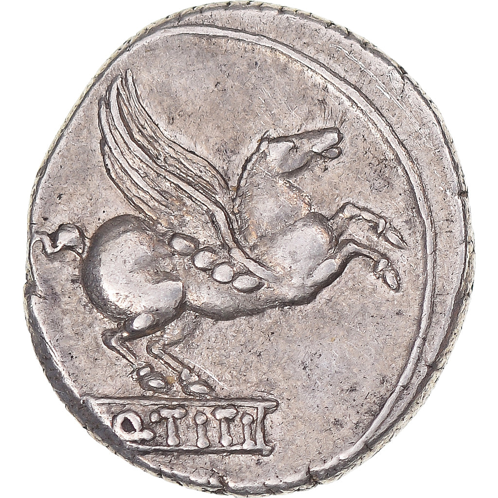 Coin, Titia, Denarius, 90 BC, Rome, AU(50-53), Silver, Sear:238, Crawford:341/2