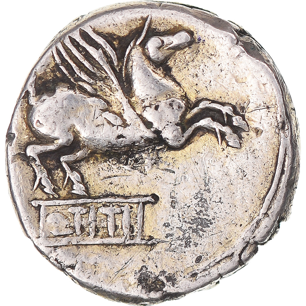 Coin, Titia, Denarius, 90 BC, Rome, VF(30-35), Silver, Sear:238, Crawford:341/2