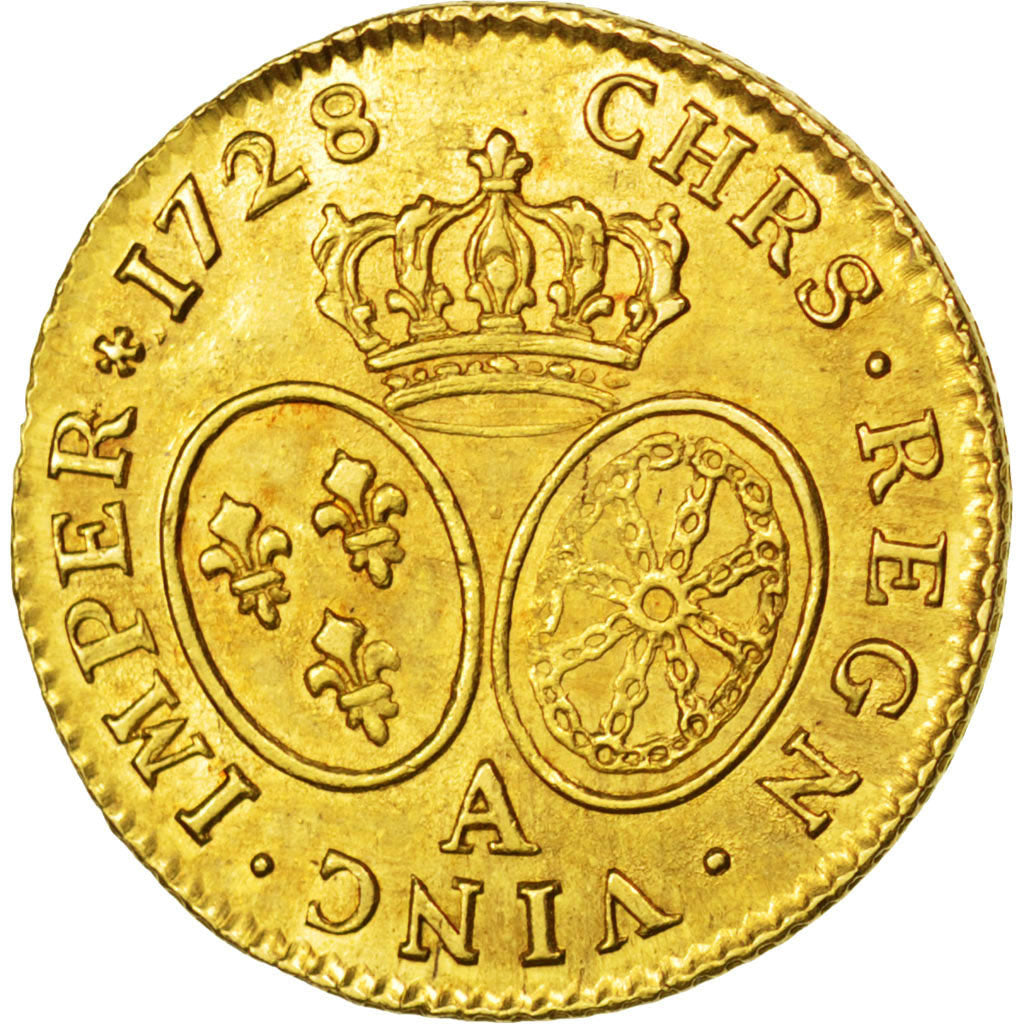 FRANCE, Louis d'or aux lunettes, Louis D'or, 1728, Paris, KM #489.1, AU(55-58),.