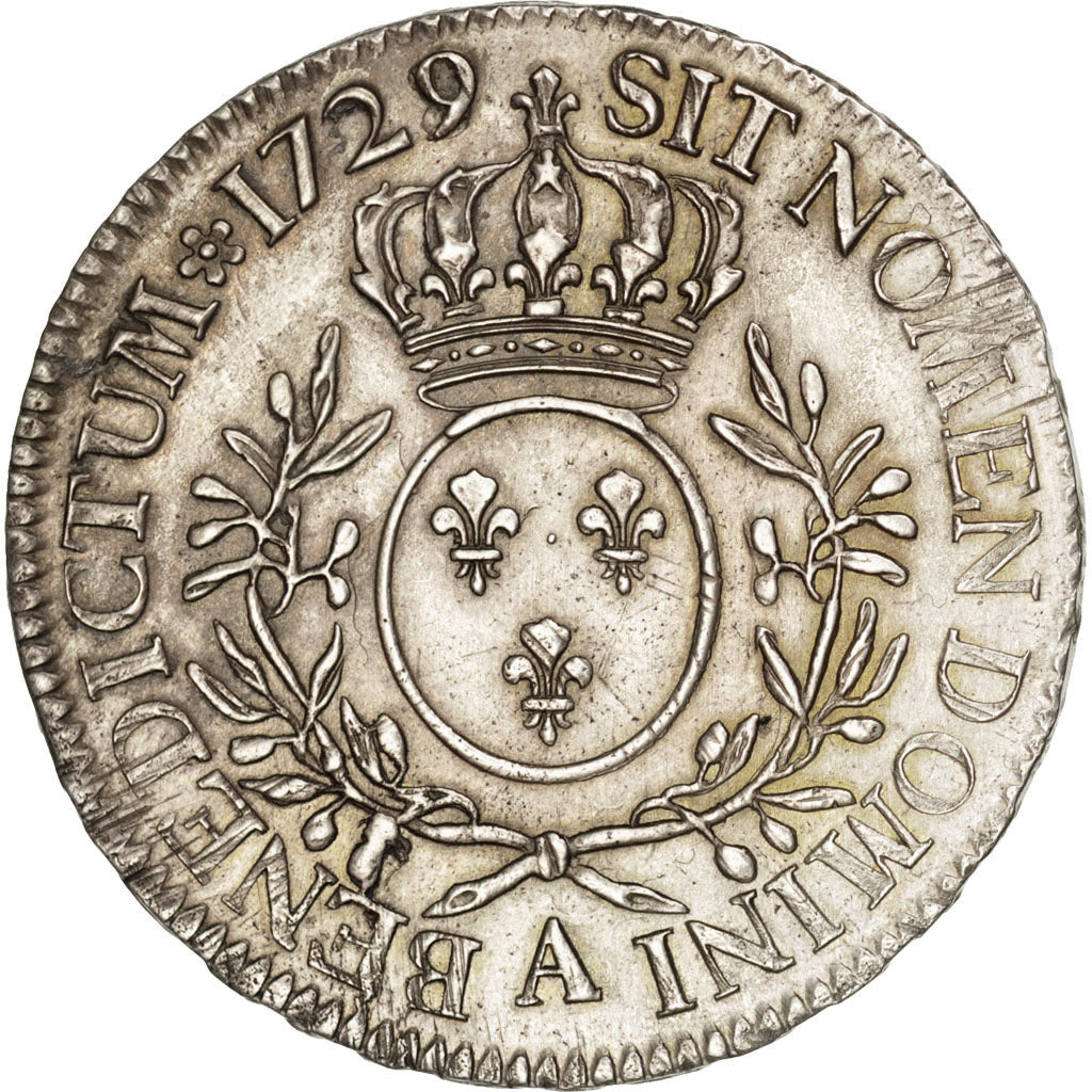 FRANCE, Écu aux branches d'olivier, ECU, 1729, Paris, KM #486.1, AU(55-58), ...