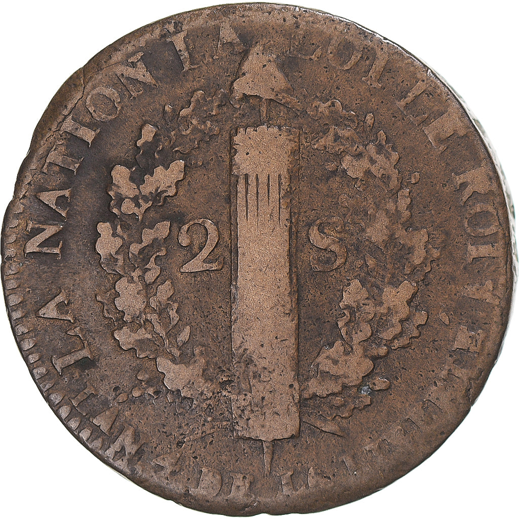 Moeda, França, Louis XVI, 2 Sols, 1792, Arras, VF(30-35), Cuivre, Gadoury:25