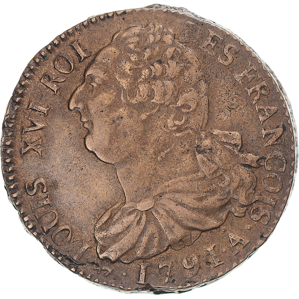 Coin, France, Louis XVI, 2 sols François, 1791, Paris, AU(50-53), Cuivre