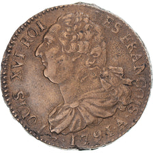 Coin, France, Louis XVI, 2 sols François, 1791, Paris, AU(50-53), Cuivre