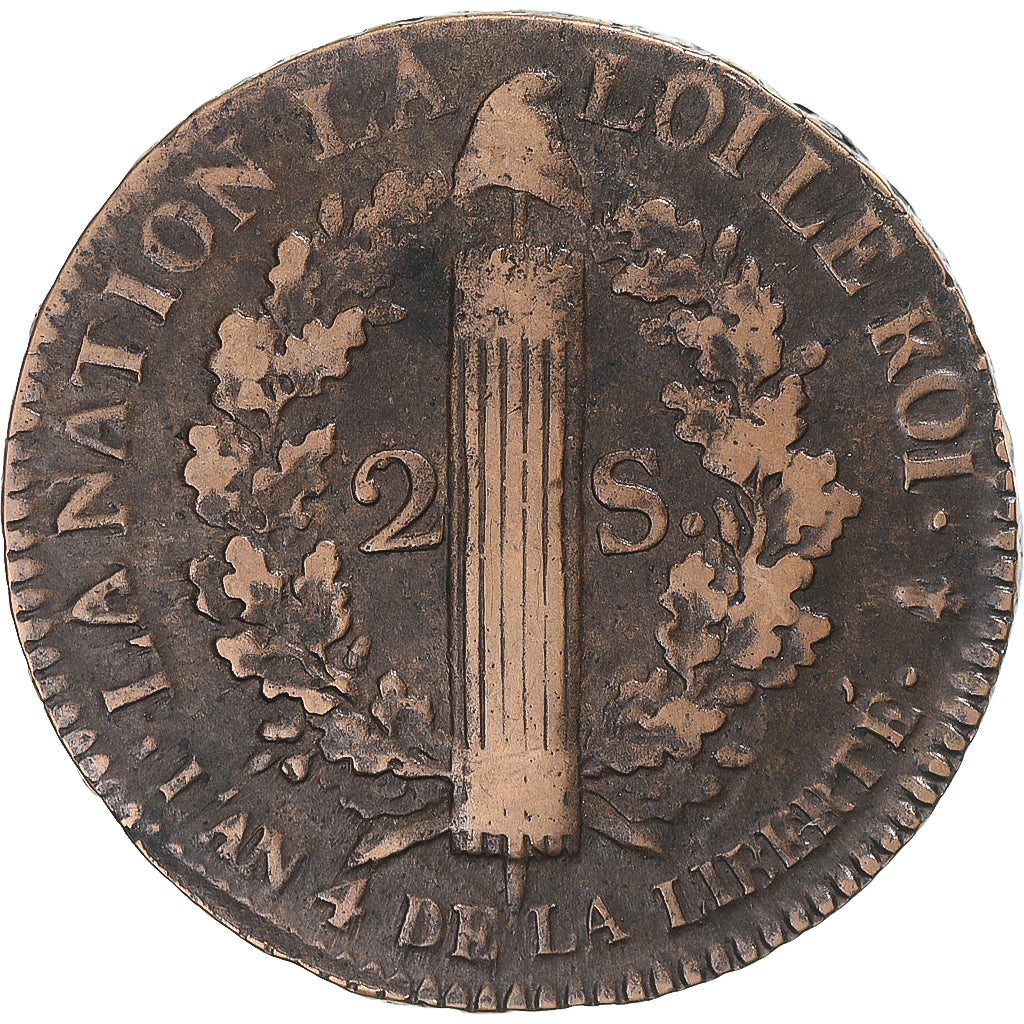 Moneta, Francia, Louis XVI, 2 sols François, 1792, Paris, BB, Cuivre, KM:603.1