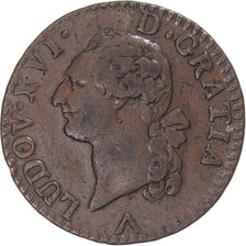 Moneda, Francia, Louis XVI, Sol, 1777, Lille, MBC, Cobre, KM:578.16, Gadoury:350