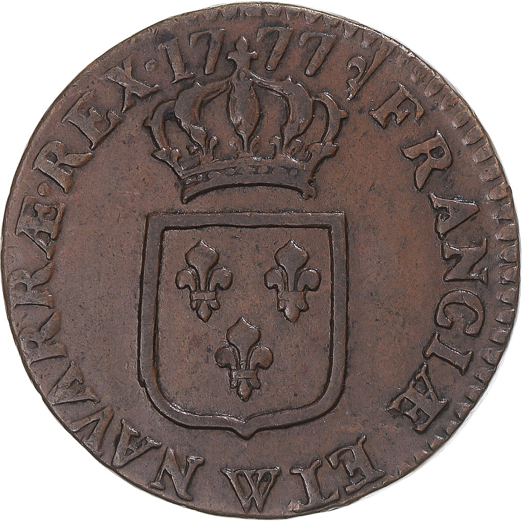 Moneda, Francia, Louis XVI, Sol, 1777, Lille, MBC, Cobre, KM:578.16, Gadoury:350