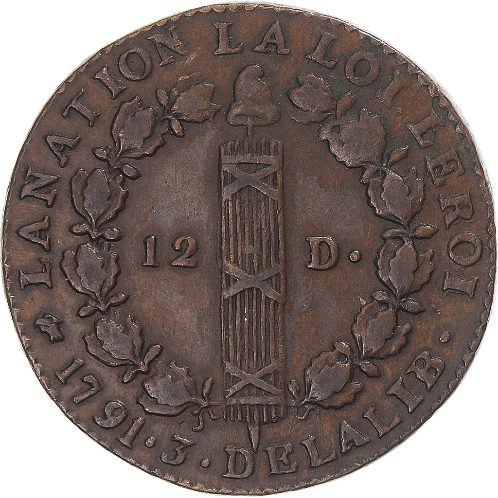 Coin, France, Louis XVI, 12 deniers françois, 1791, Lyon, EF(40-45), Cuivre