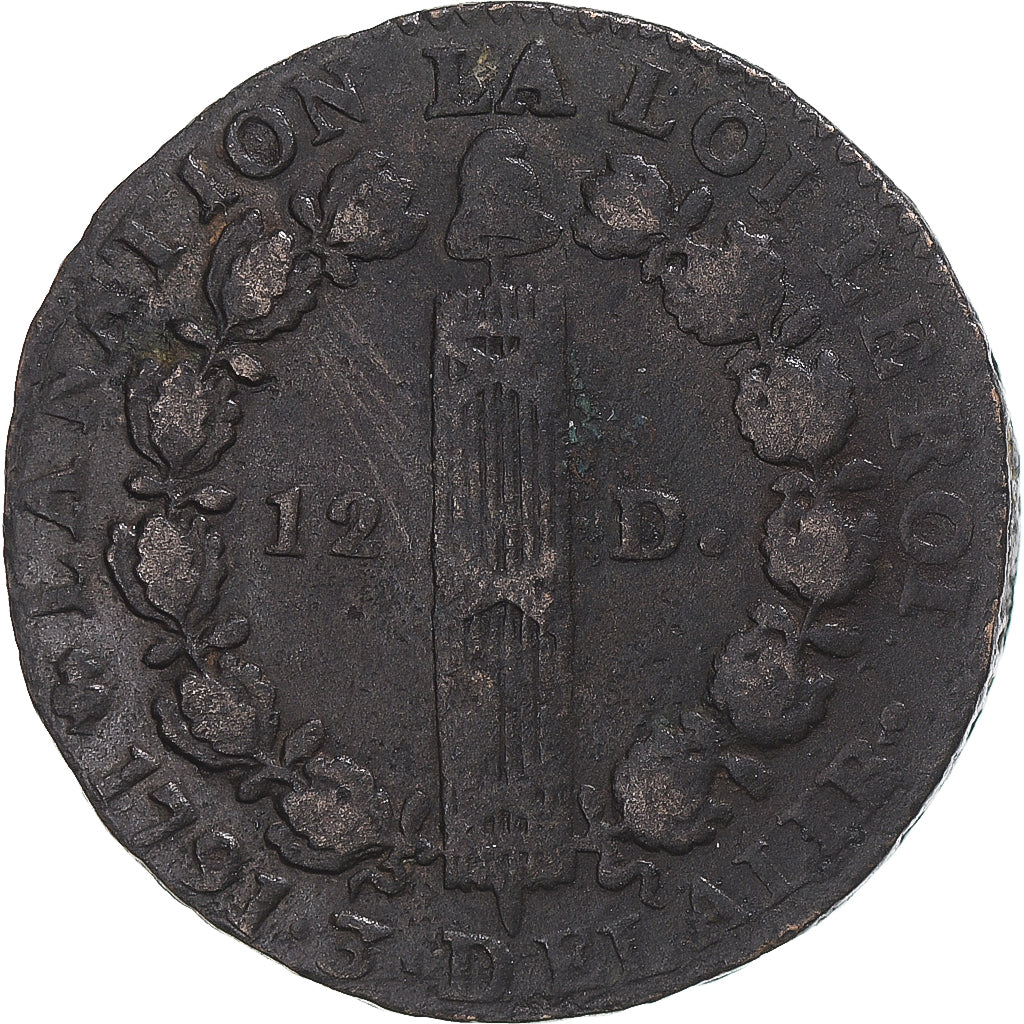 Coin, France, Louis XVI, 12 deniers françois, 1791, Paris, VF(30-35), Cuivre