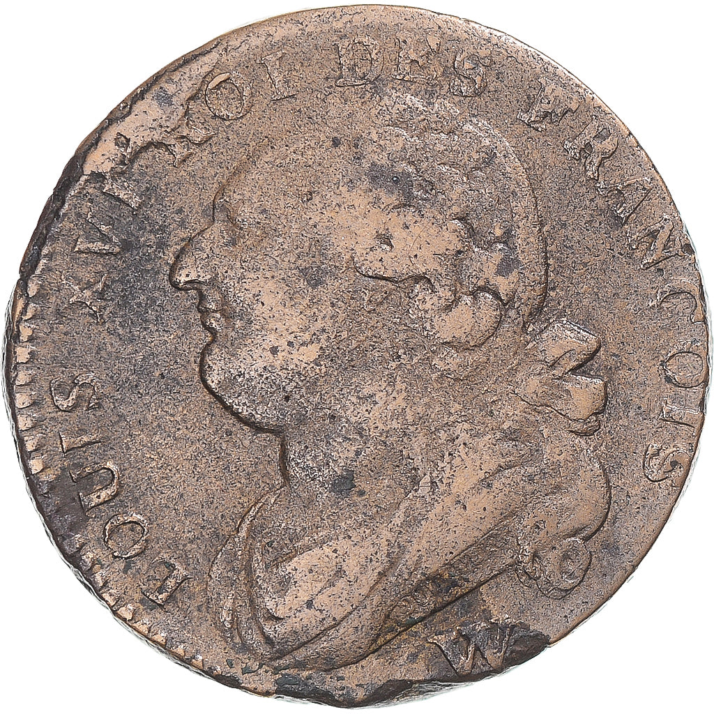 Moeda, França, Louis XVI, 12 deniers françois, 1792, Lille, VF(30-35), Métal