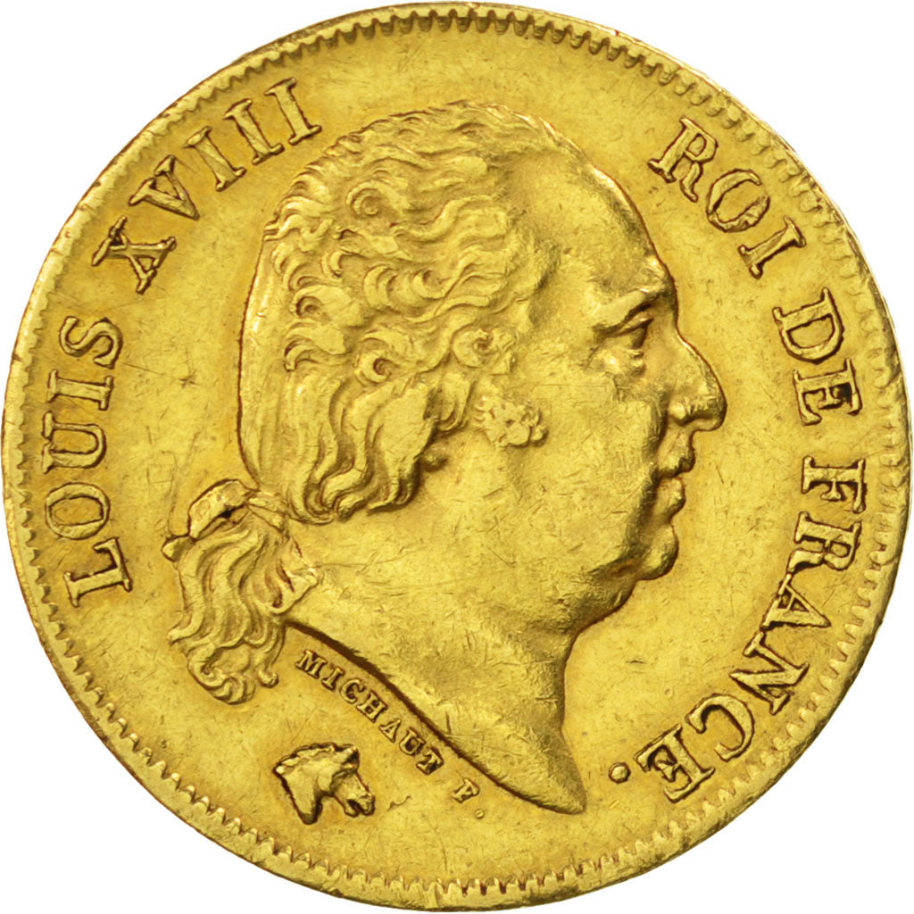 Louis XVIII, 40 Francs or, 1822 A, Paris, Rarissime, PCGS AU50, Gadoury 1092