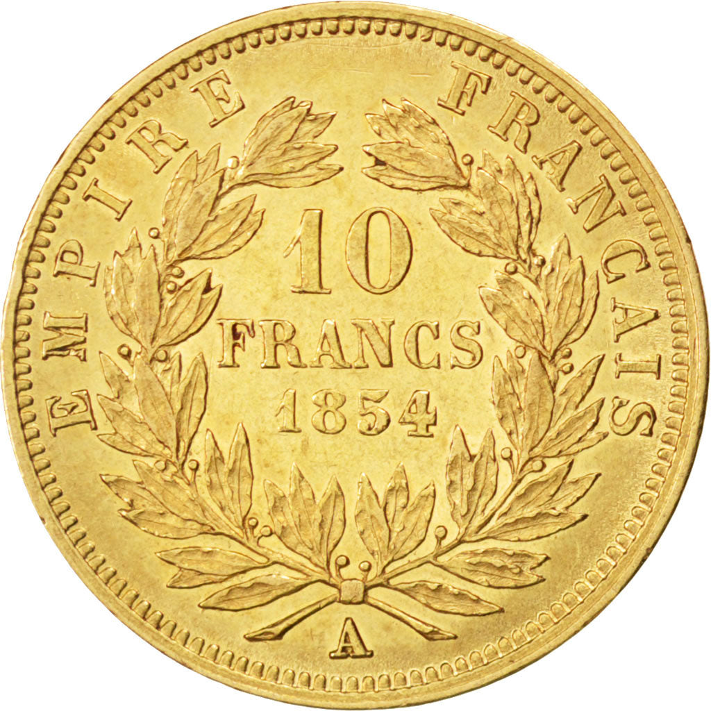 FRANCE, Napoléon III, 10 Francs, 1854, Paris, KM #784.2, AU(55-58), Gold, Gadour