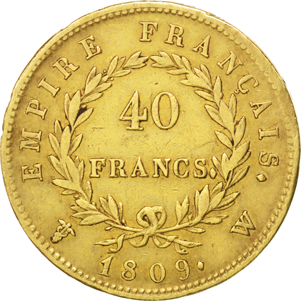 FRANCE, Napoléon I, 40 Francs, 1809, Lille, KM #696.6, EF(40-45), Gold, Gadoury 