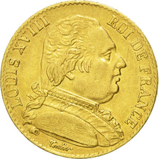 Moneda, Francia, Louis XVIII, Louis XVIII, 20 Francs, 1815, Rouen, MBC, Oro