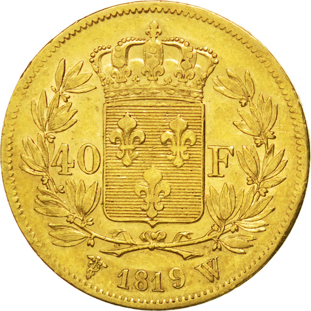 Louis XVIII, 40 Francs or, 1819 W, Lille, KM 713.6