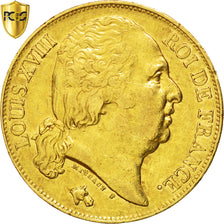 France, Louis XVIII, 20 Francs, 1823 W, Lille, KM:712.9, PCGS XF45