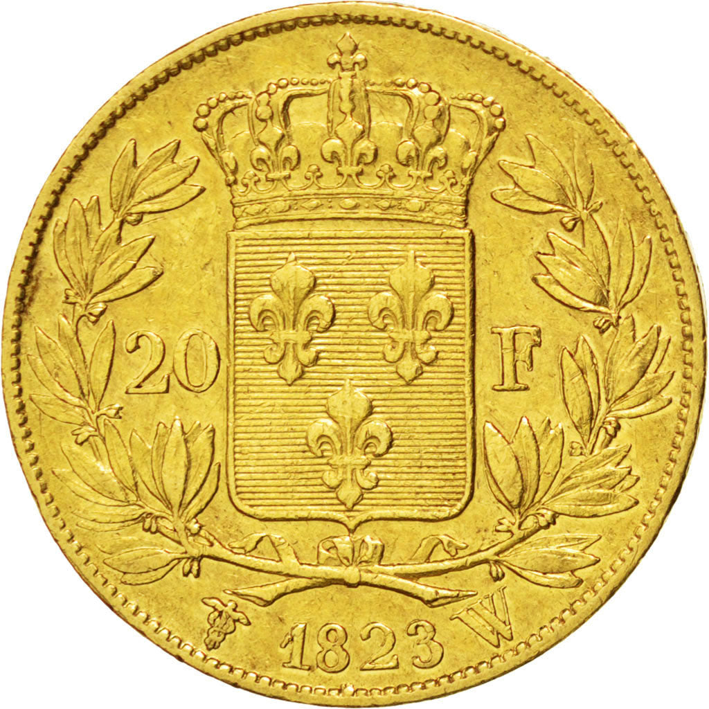 France, Louis XVIII, 20 Francs, 1823 W, Lille, KM:712.9, PCGS XF45