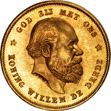 NETHERLANDS, 10 Gulden, 1877, KM #106, AU(55-58), Gold, 22.5, 6.75